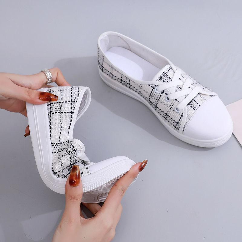 Summer New Canvas Shoes for Women Fashionable and Breathable One Step Shoes for Women Versatile Flat Shoes for Female Students