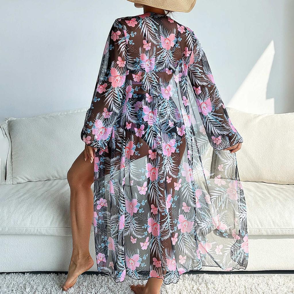 Damen-Badeanzug-Set mit sexy Split-Print und langem Rock (3 Sätze)