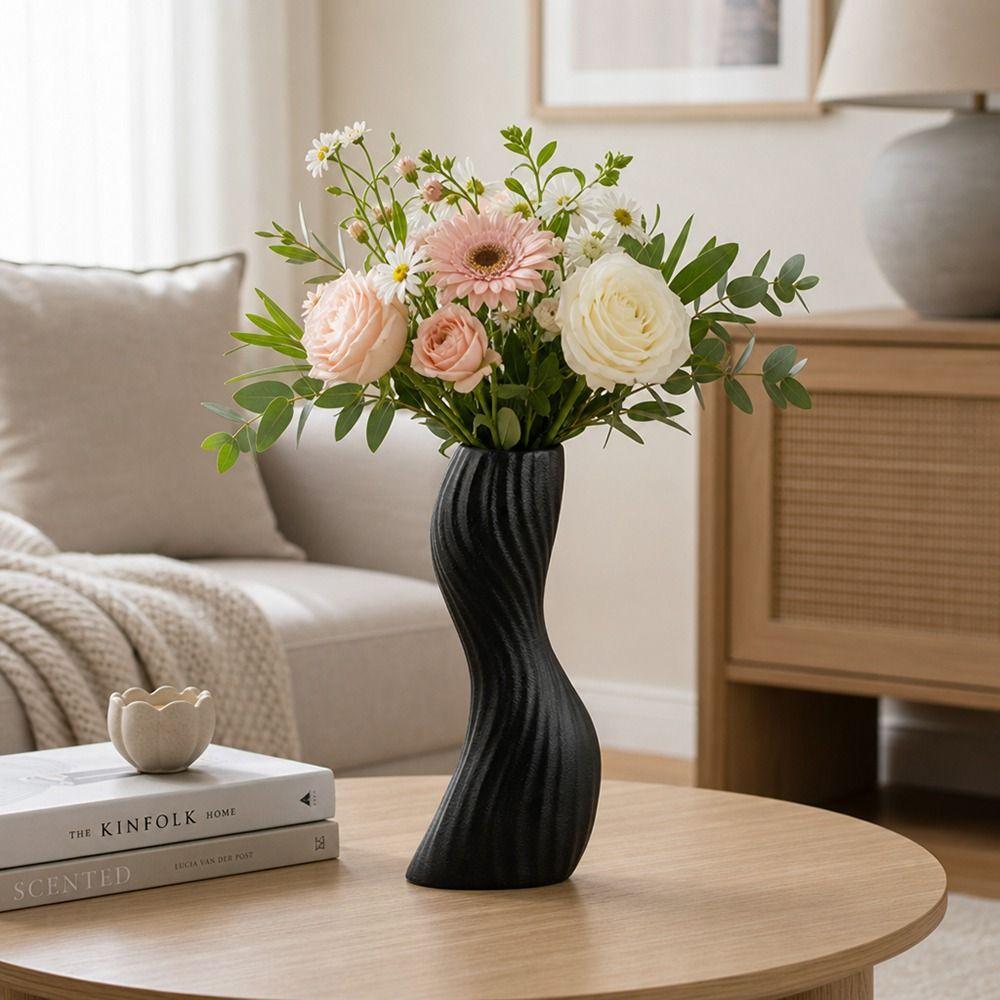 Plastic Imitation Ceramic Vase Wave Shape Curved Wave Vase Durable Flower Vase  Home Decoration
