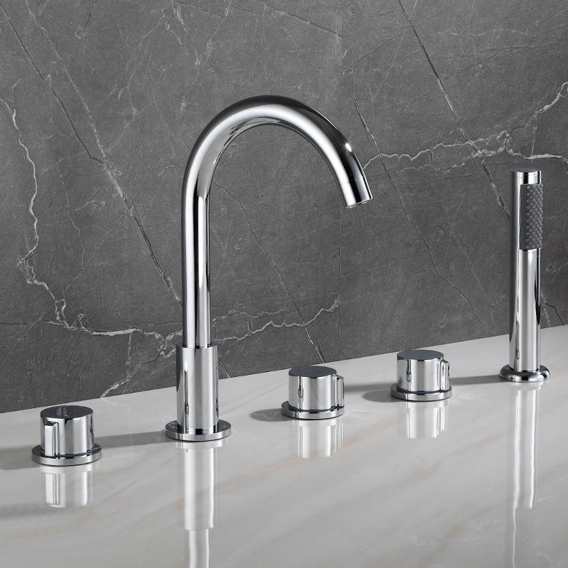 

Black All-Copper Hot and Cold Bathtub Faucet, Deck-Mounted Bathroom Mixer Valve, Five-Piece Set