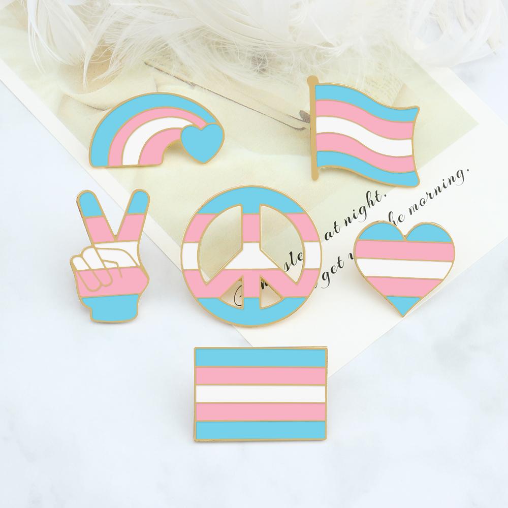 Transgender Pride Enamel Pin LGBT Flag Peace Trans Gay Lesbian Brooch Custom Bag Lapel Pins Cartoon Cute Badge for Lover Jewelry
