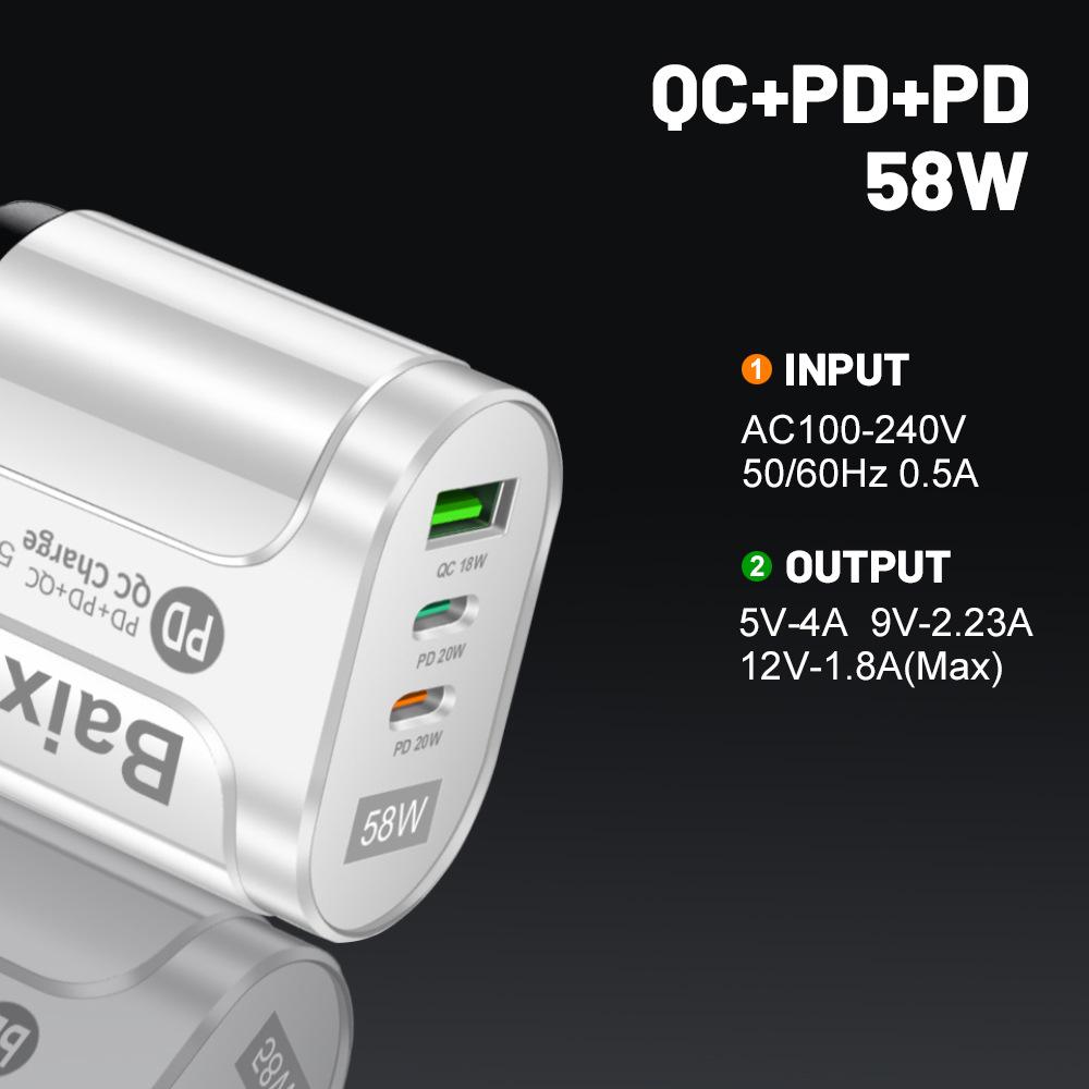 58W Dual Fast Charger with 2PD+QC3.0 - EU, US, UK, AU Plug