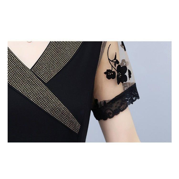 Summer V-neck Lace Dress Elegant Waist Tie Midi A-Line Dress Fashion Women Clothing