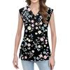 Women's Print Tank Top Button-down V-neck T-shirt Sleeveless Loose Fashion Top