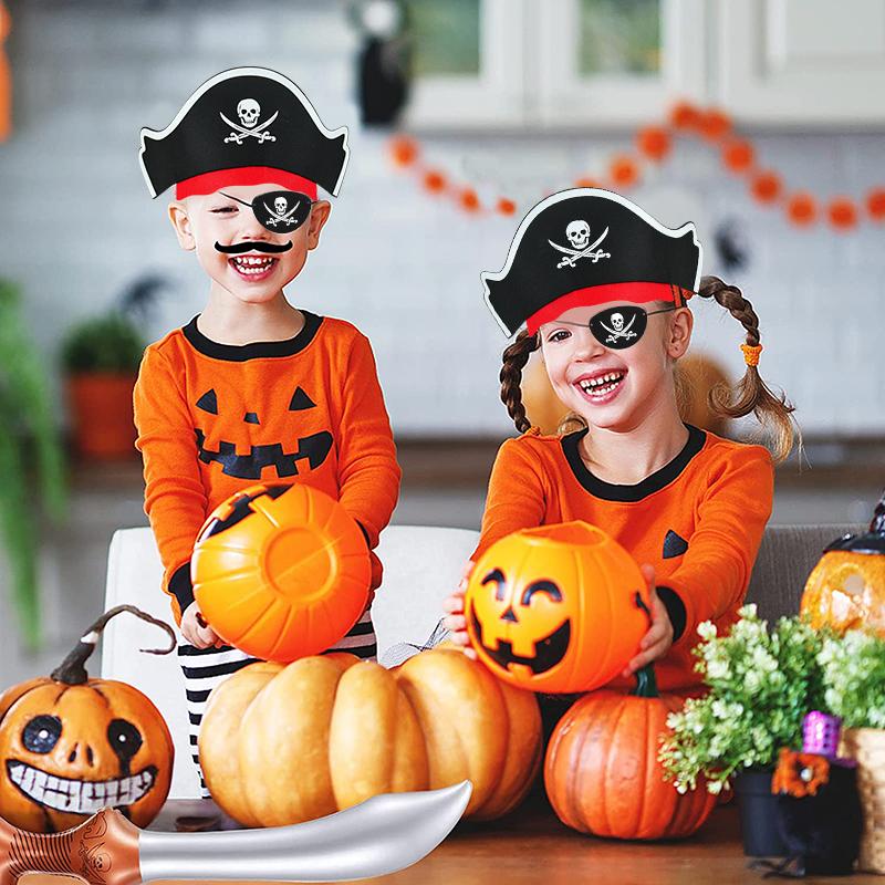 12 szt. Kapelusz Kapitana Pirata z Nadrukiem Czaszki Opaska na Oko Dzieci Dorosły Halloween Party Cosplay Kostium Czapka Dekoracja Rekwizyty Urodziny Dzieci