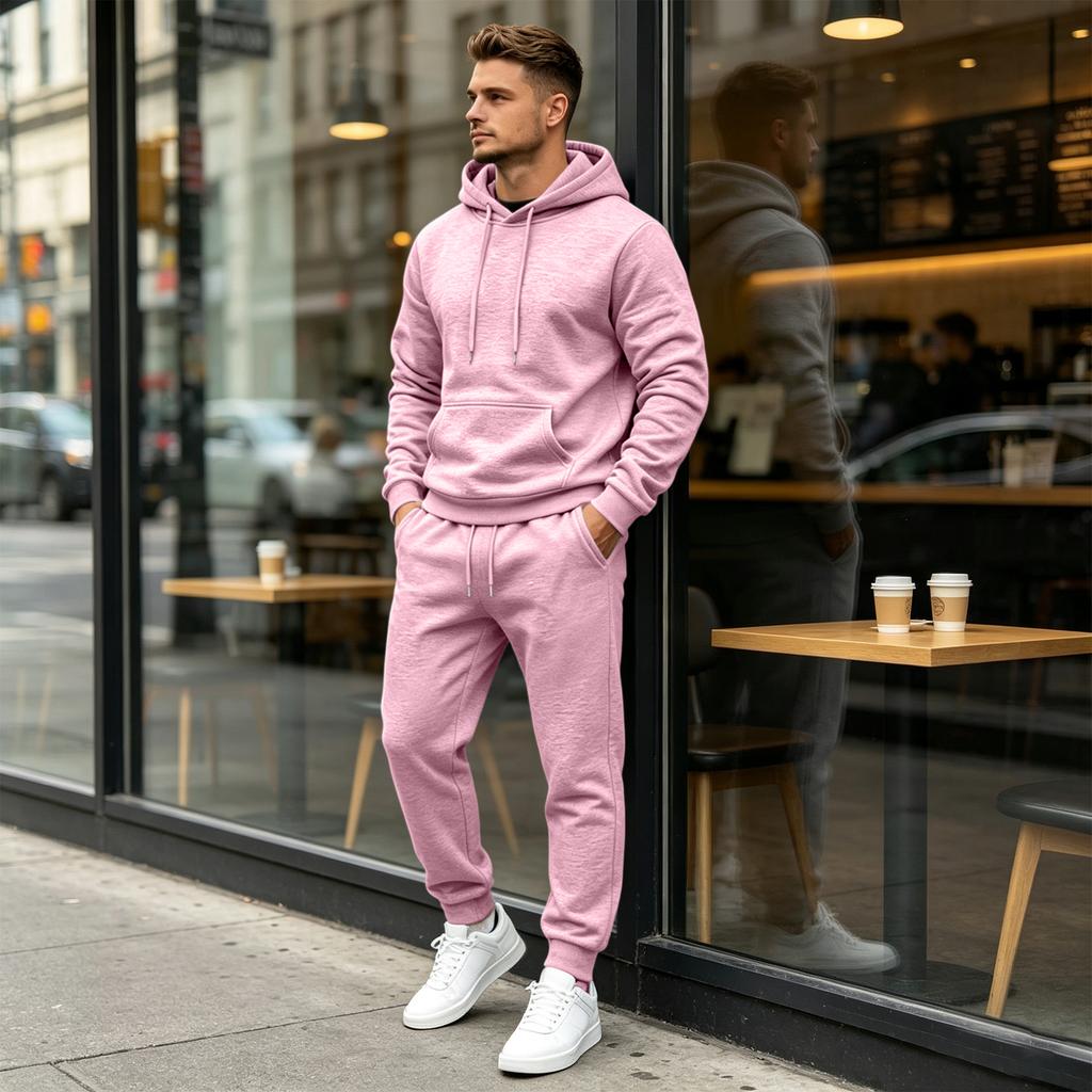 Men's Hooded Sweatshirt Set 2 Piece Color Casual Athletic Wear Outfit