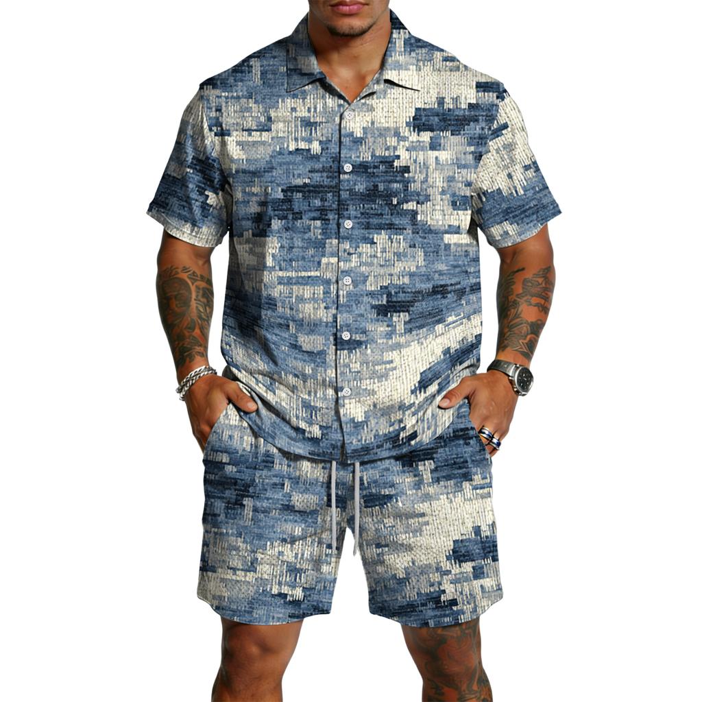 Men's Casual Lightweight Breathable Short-Sleeve Shirt And Shorts Set