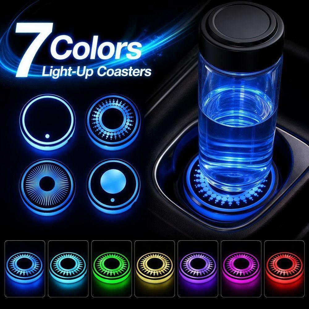 7 Colors Car Illuminated Cup Mat LED Ambient Light Coaster  Vehicle Decoration