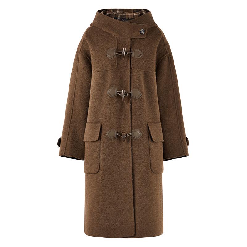 Qiusbuiyiren Elegant Hooded Reversible Wool Blend Coat