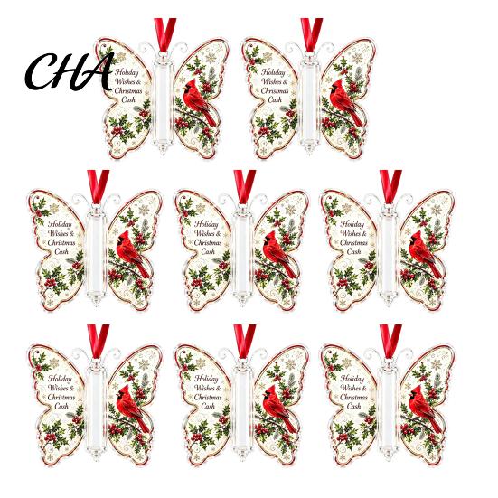 Hanging Holiday Decorations Butterfly Cash Gift Ornament, Christmas Money Holder Decor with Acrylic Ornaments Festive Print, Tree Pendant for Surprise