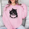 Cat Lover Cartoon Sweatshirt Cat Eating Lamian Noodles Printed Fashion Casual Hoodie Japanese Noodle Cat Vintage Women's Clothing