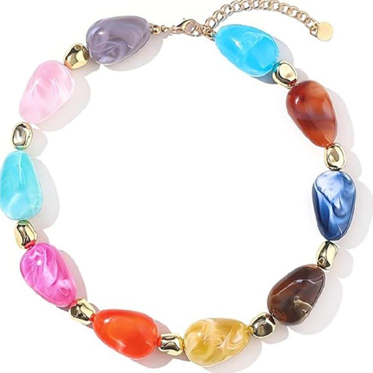 Trendy Resin Bead Chokers Necklace Elastic Cord Fit All Neck Size Great For Parties
