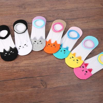 5 Paar Damen Sommer Niedliche Kleine Katze Transparent Flachmündig Eis Seide Spitze Unsichtbare Bootssocken