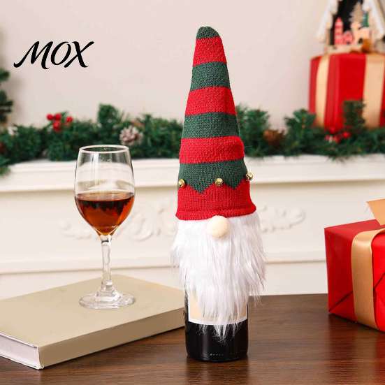 Winter Home Table Decorations Christmas Gnome Wine Bottle Covers, Knitted Faceless Toppers, Santa Reindeer Creative Holiday Accessories Elf