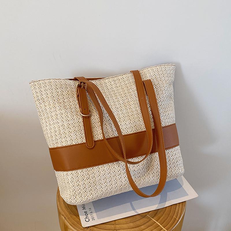 Fashionable Literary Style 2024 Summer New Casual Woven Straw Bag Khaki Color Large Capacity Bag белый