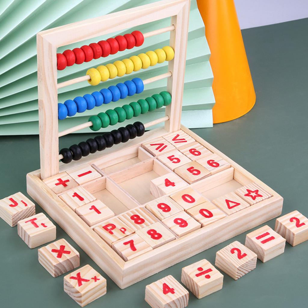Wooden Math Blocks Educational Early Learning Bright Color Skill Development Math Counting Board
