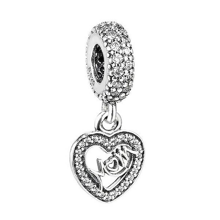 925 Silver Mamma Rosa Hjärta Berlock Hänge Original DIY Kvinnors Utsökta Armband Smyckestillbehör Morsdagspresenter