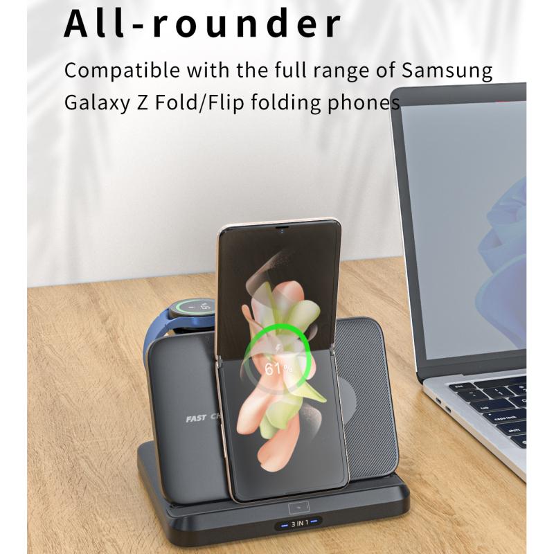 Składana bezprzewodowa ładowarka do Samsung Galaxy Z Fold 5 4 3 S23 Ultra szybka stacja dokująca do ładowania Galaxy Watch 6 Buds2