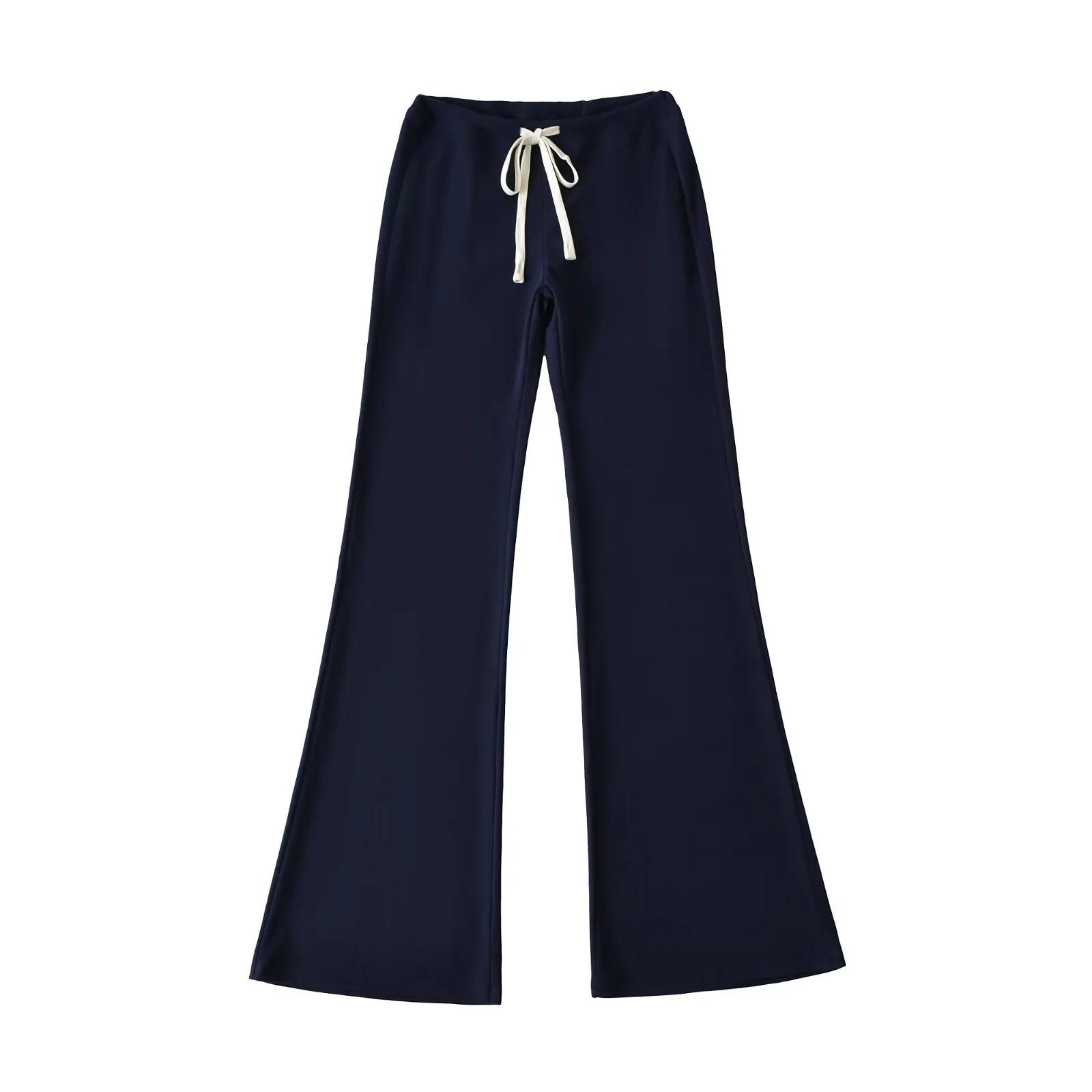

Women s Spicy American Flair: Drawstring Slimming Low-Rise Micro-Flare Yoga Pants for Spring Small темно-синього кольору