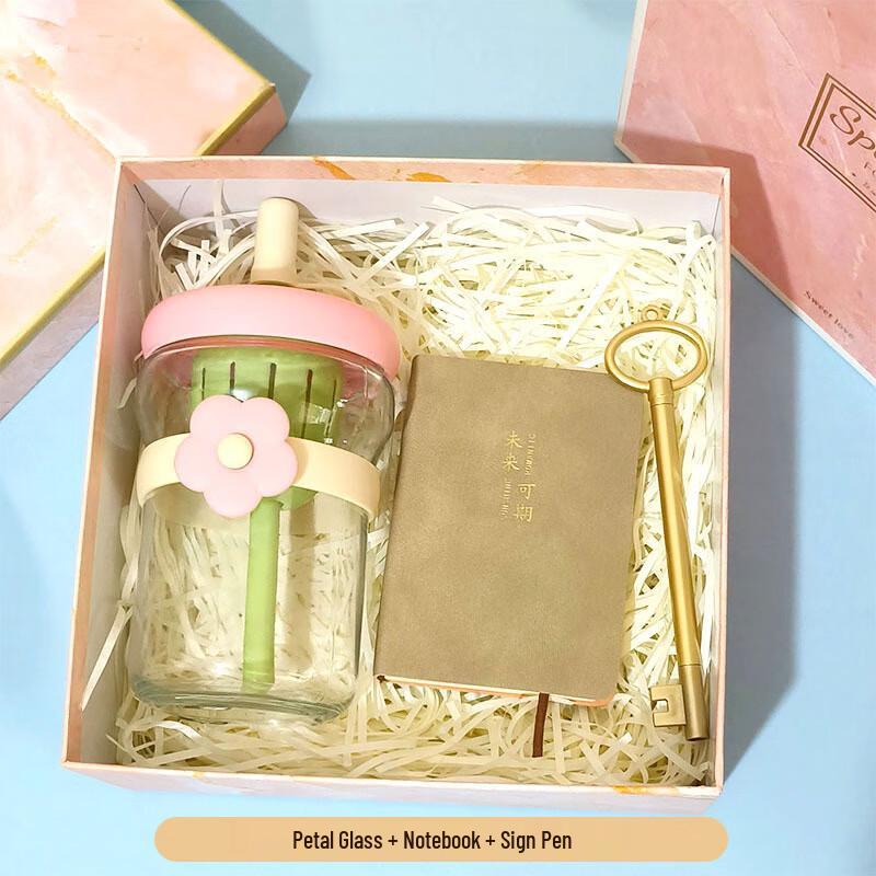 Petal Glass Cup Gift Set with Notebook & Pen 03