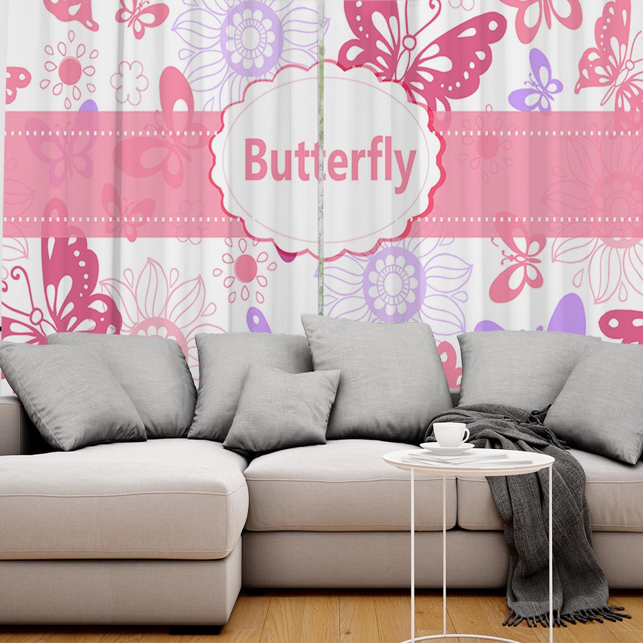 Розовый цветок бабочки Оконные шторы Сценические шторы для гостиной Декоративные элементы — фото 6