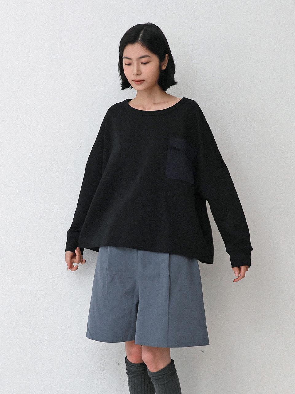 Vincent Navy Vincent Pocket Wide Pullover_Black