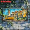 Printing, , Vintage Metal License Plate, Outdoor Wall Art , Number LISBOA Aluminum Sign with Lisbon Tram Scene, for Home, Bar