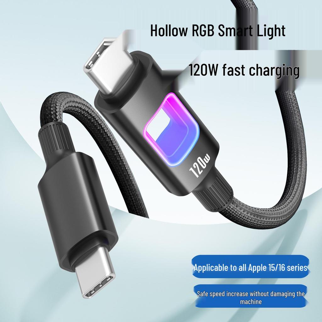 120W Dual Type-C Fast Charging Cable for Apple 15/16, Huawei, Xiaomi Laptops - 6A Compatible