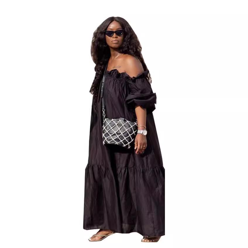 European & American Women's Sexy Loose Ruffle One-Shoulder Dress - Hot Style