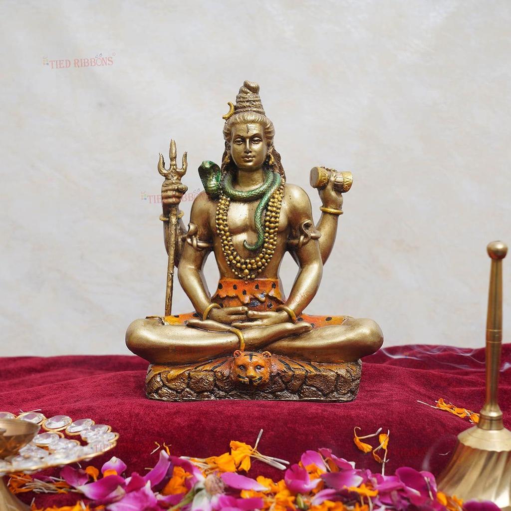 Resin Lord Shiva Statue Blessing Idol Sculpture Murti Showpiece (20 Cm X 17 Cm) - Decoration Items for Home Decor Living Room Mandir Temple
