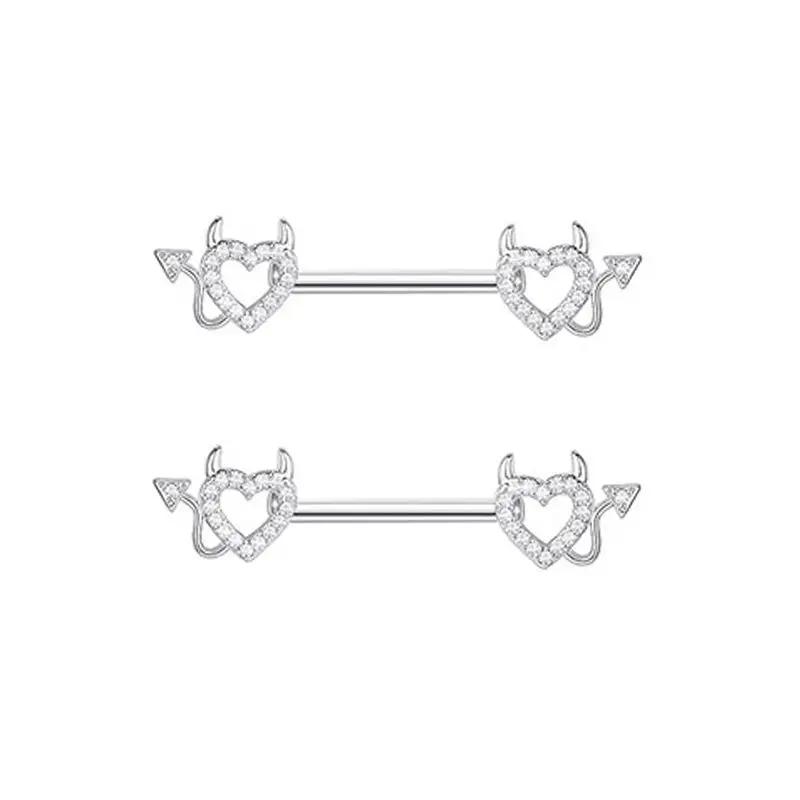 Rosa Herz Brustwarzenpiercing Stange Set Glänzende Kristall Brustwarzenringe Großpackung Für Frauen Blume Brustwarzen Schmuck Packung Piercing Teton Mengen
