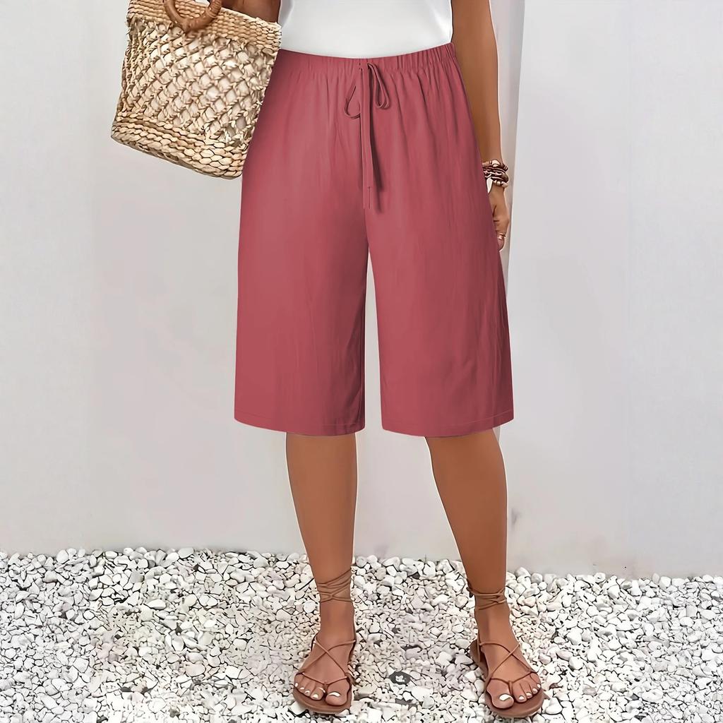 Women’s Loose Fit Knee Length Casual Shorts with Elastic Waistband and Adjustable Drawstring for Everyday Wear