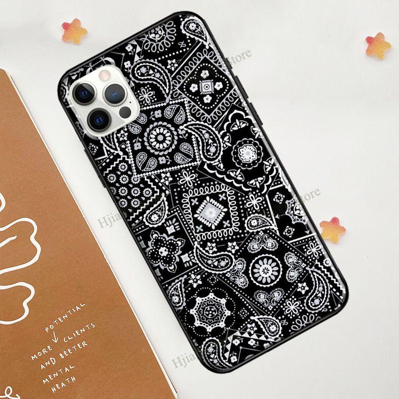 Bandana Naadloos Patroon Zwart Voor iPhone 12 Pro Max 13 mini Hoesje Voor iPhone XR XS X SE 2020 7 8 Plus 11 Pro Max Cover