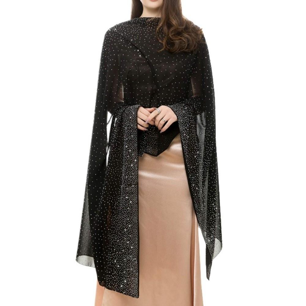 Rhinestone Women Chiffon Shawl Solid Color Breathable Sparkling Sheer Wrap Thin Soft Party Scarf