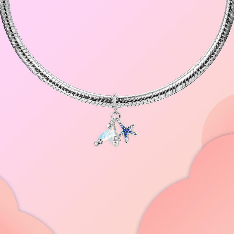 copper Starfish Fishtail Blue Pendant Charm Compatible With Authentic Pandora Charm Bead Charms Bracelets Women Do It Yourself Jewellery Gift