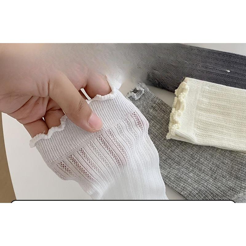 Summer Socks for Women, Thin Breathable and Sweat-absorbing Mid-calf Socks, Ballet-style Solid Color Pile Socks, Simple and Versatile Socks