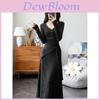 Classic Knit Fabric Long Dress With V Neck And Button Details For Spring Fashion