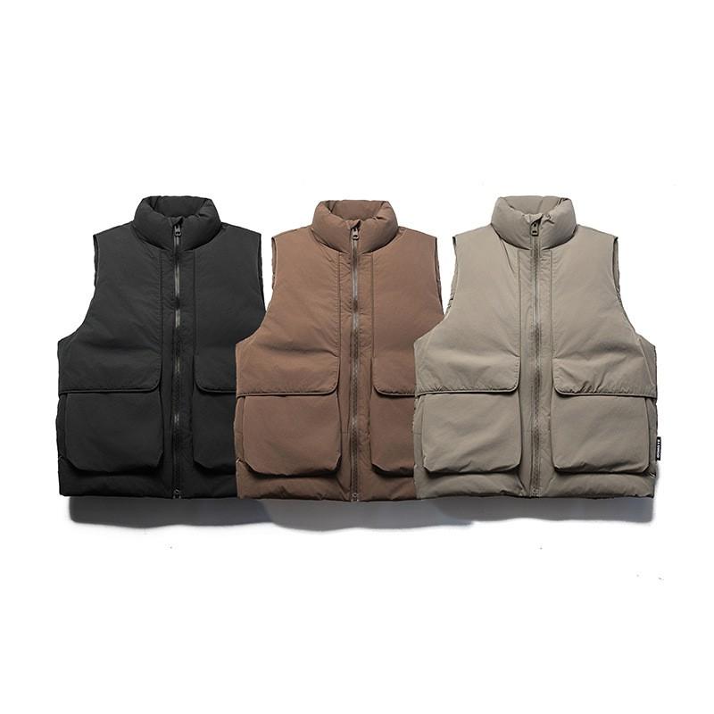 Unisex Solid Color Puffer Vest Winter Warm Stand Collar Sleeveless Jacket Casual Outdoor Wear