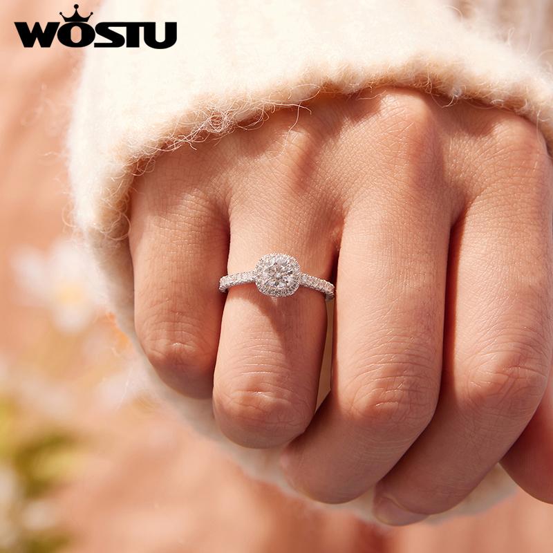 WOSTU Anello di Fidanzamento Solitario in Moissanite da 0,5CT per Donna Argento 925 Taglio Diamante Anelli Promessa Matrimoniale Fascia con Pietre Multiple Anillos