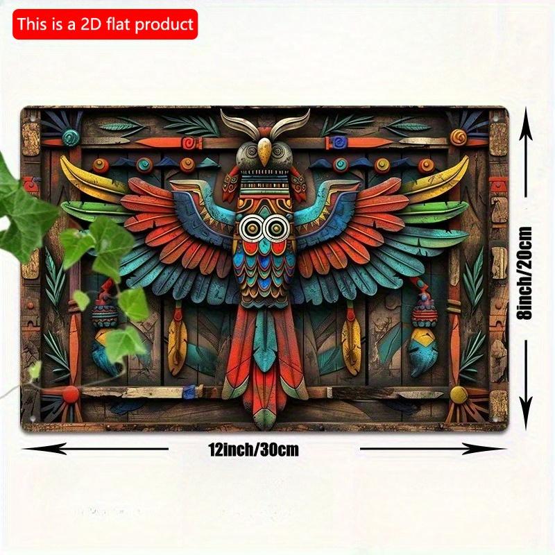 2d Flat 30*20cm, Wooden Aztec Owl Wall Art, Vibrant Bird Decoration for Home, Office, or Bathroom, Decorative Wall Poster, for Home, Kitchen, Garden