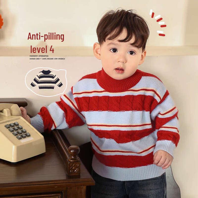 LUSON Boys  Striped Mock Neck Winter Sweater 110