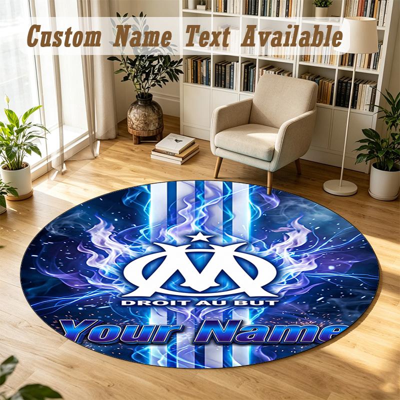 Round Rug Custom NameOlympique Marseille FC Pattern Non Slip Carpet Home Floor Decor