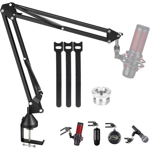 Desktop Foldable Microphone Stand with Extendable Microphone Arm for SoloCast USB Boom Arm Microphone, Adjustable Suspension Boom Scissor Arm for Hype