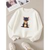 European Sizes Cute Cats Hugging Together Girls' Crew Neck Sweatshirt, Autumn Winter Western Top, Long Sleeved Casual.