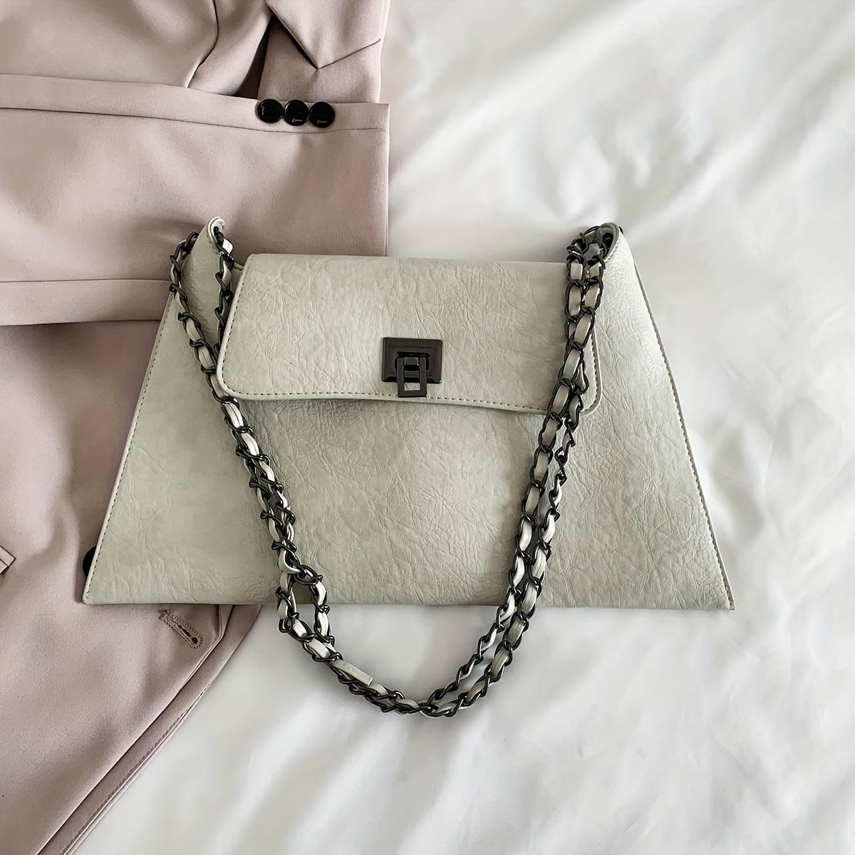 

Большая вместительная сумка-мессенджер, винтажный квадратный кошелек с клапаном на цепочке, женская сумка через плечо из искусственной кожи белый