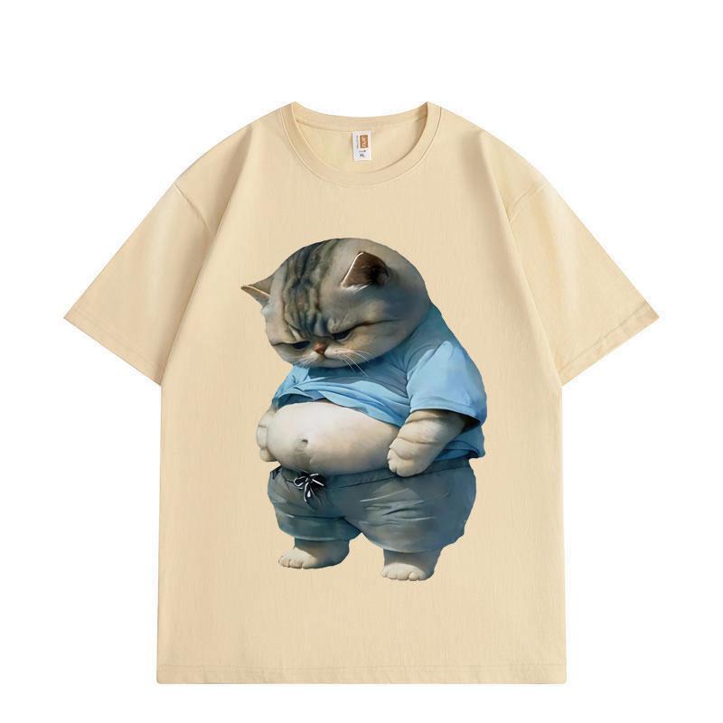 Funny Chubby Cat Meme Graphic T Shirts Men Women Fashion Trend Cartoon Short Sleeve T-shirts Summer Loose Cotton T-shirt