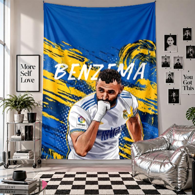 Arazzo da Parete Arte Karim Benzema Tessuto da Appendere Copertura di Sfondo Decorativa per Decorazione della Stanza