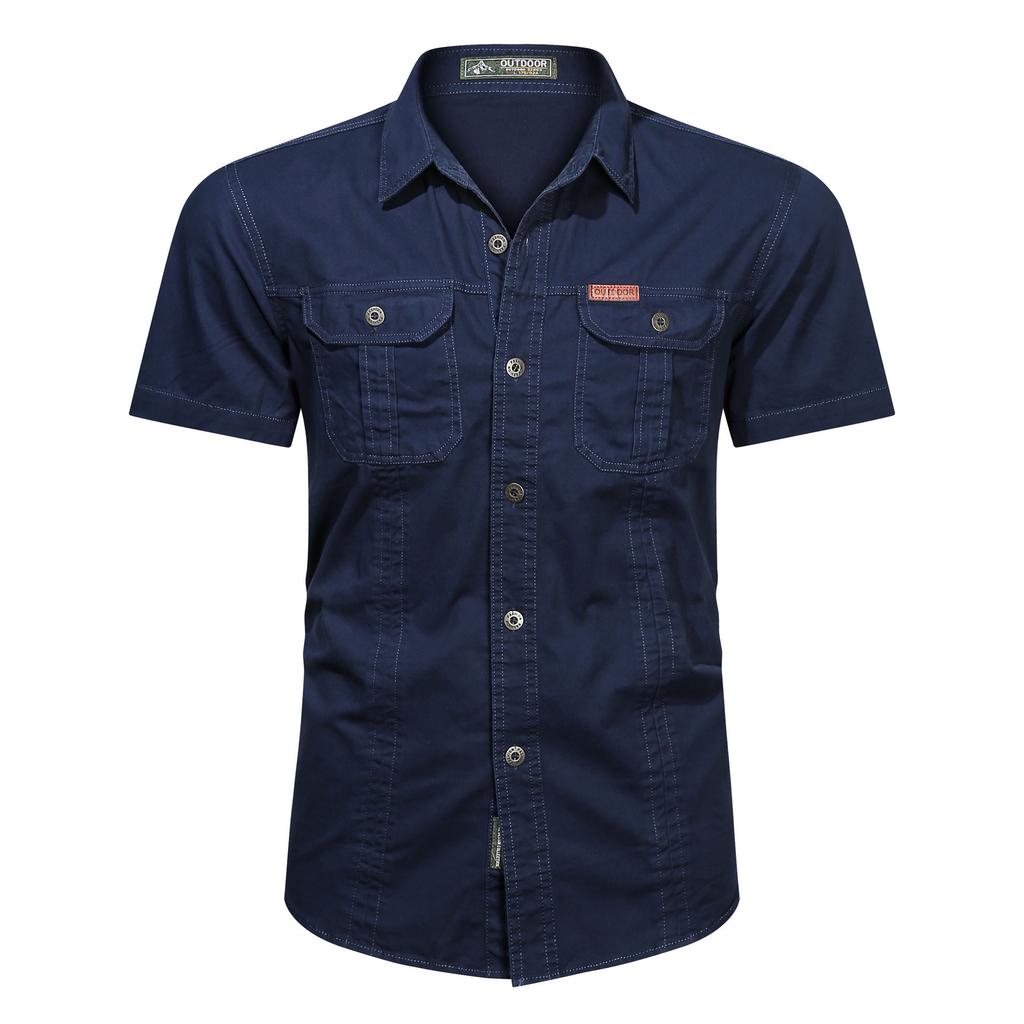 Summer military uniform short-sleeved shirt men's overalls cotton tooling inch shirt outdoor loose men's shirt non-ironing