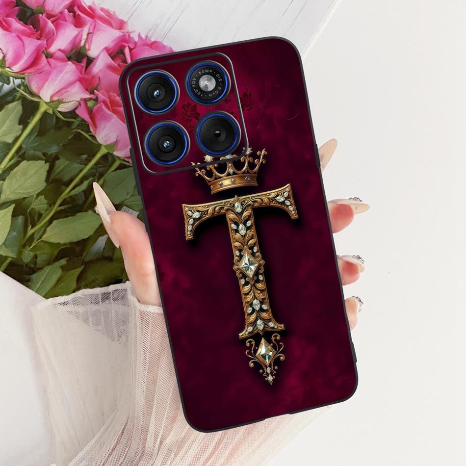 For Motorola Edge 70 Royal Crown Initial Letter Couple Phone Case For Motorola Moto X70 Air Edge70 Black Silicon Soft Bumpers