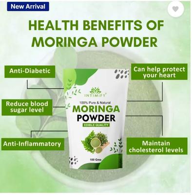 INTIMIFY Prášek z listů moringy, K jídlu, Vlasová kúra, Hubnutí, Vitamínový doplněk (100 g)